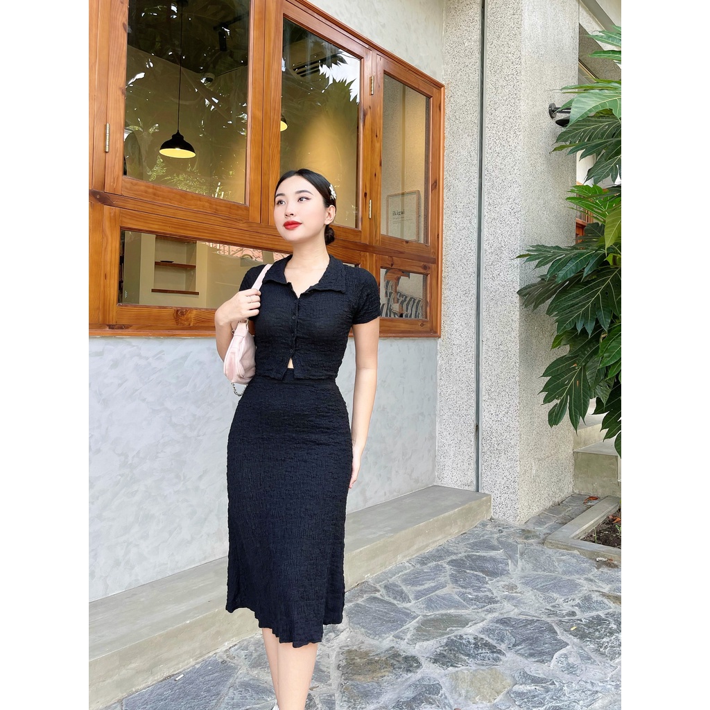 Set áo váy Bleona cổ sơ mi duyên dáng thanh lịch DS97