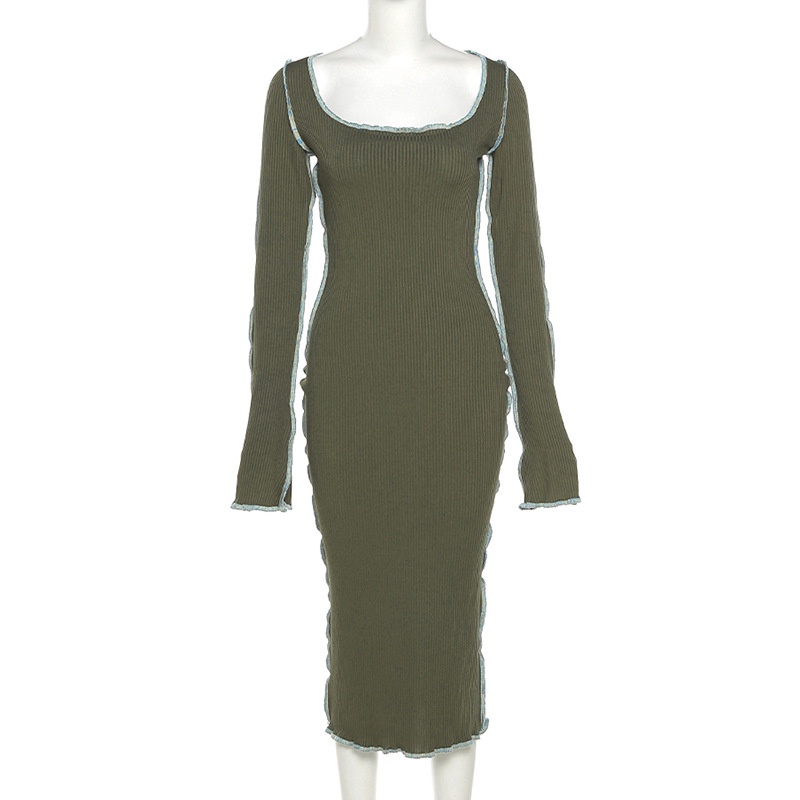 DUNEA Váy bó sát dài tay cổ tròn gợi cảm cho phụ nữ