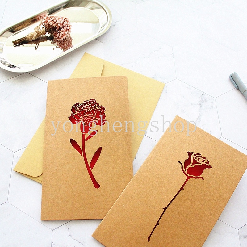 Thiệp Chúc Mừng Sinh Nhật/Lễ Tình Nhân Bằng Chất Liệu Giấy Kraft Đục Lỗ Hình Trái Tim Phong Cách Retro