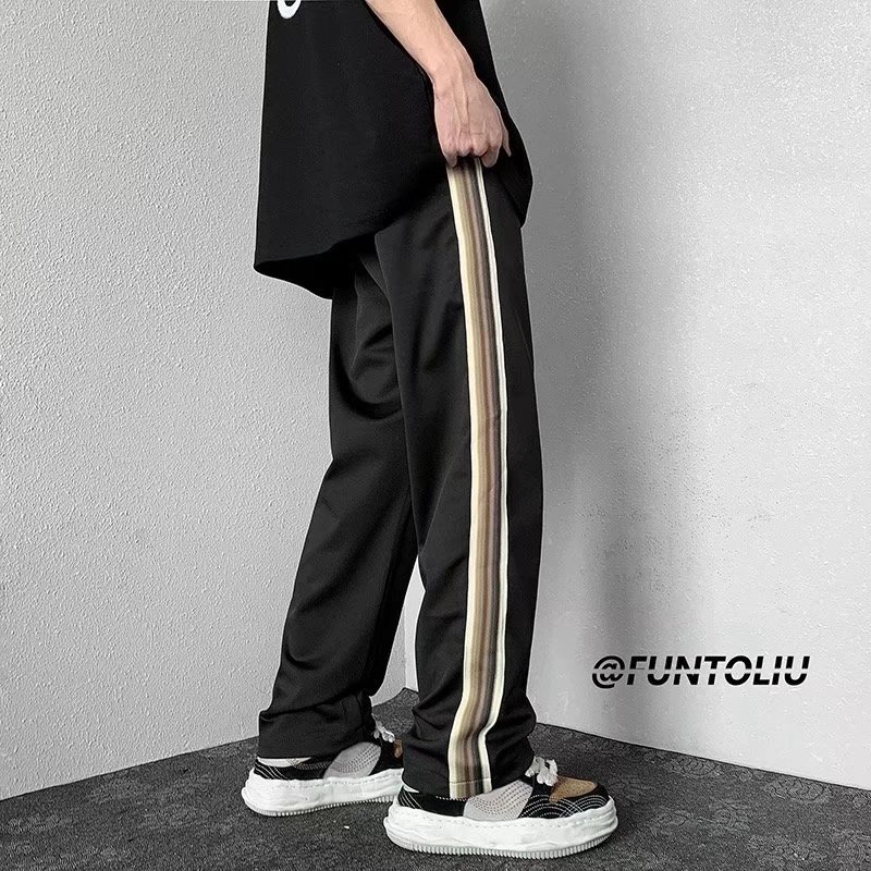 Quần Thể Thao Ống Suông Rộng Kẻ Sọc Màu Sắc Tương Phản Thời Trang Mùa Hè Cho Nam Nữ Size M-3xl