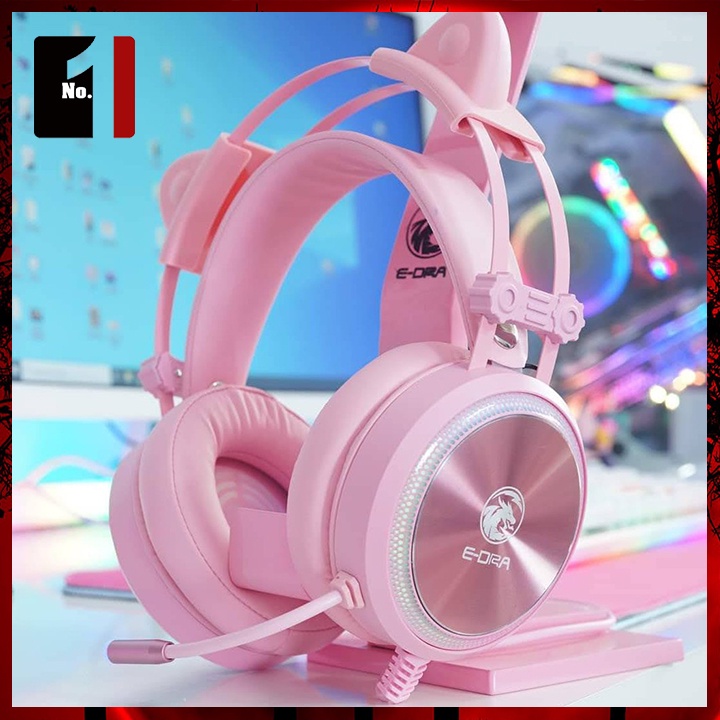 Tai Nghe Mèo Headphone Gaming Chụp Tai E-Dra EH412 Pro Hồng Led RGB Tai Nghe Game Thủ Máy Vi Tính Laptop Pc