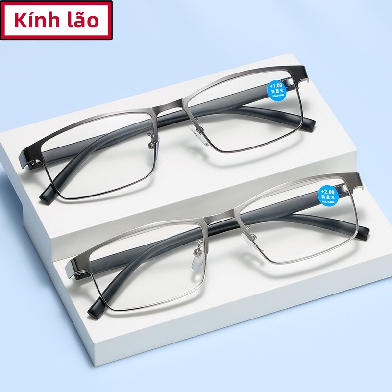 Kính lão chống ánh sáng xanh, gọng Kim Loại TR90, tròng kính chất liệu nhựa thông mã H8049