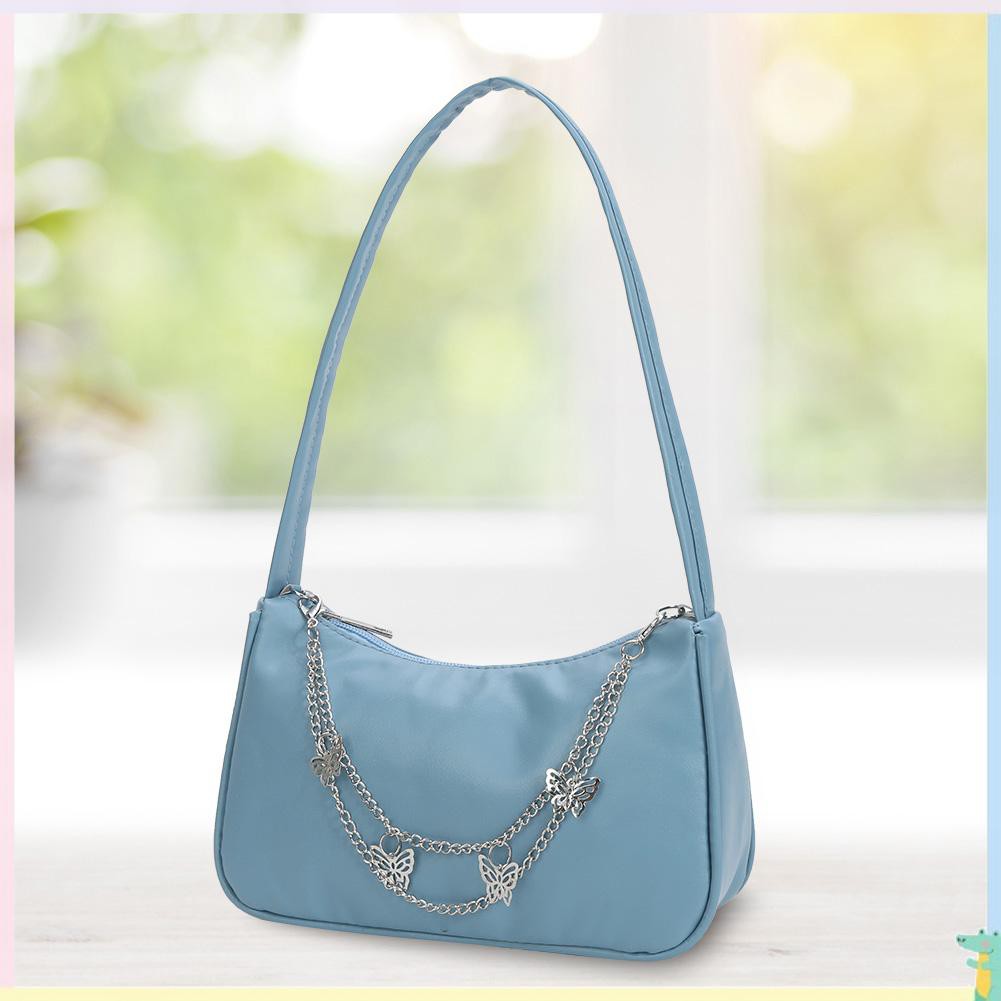 Ready Fashion Women PU Leather Underarm Bag Butterfly Chain Pure Color Mini Purse