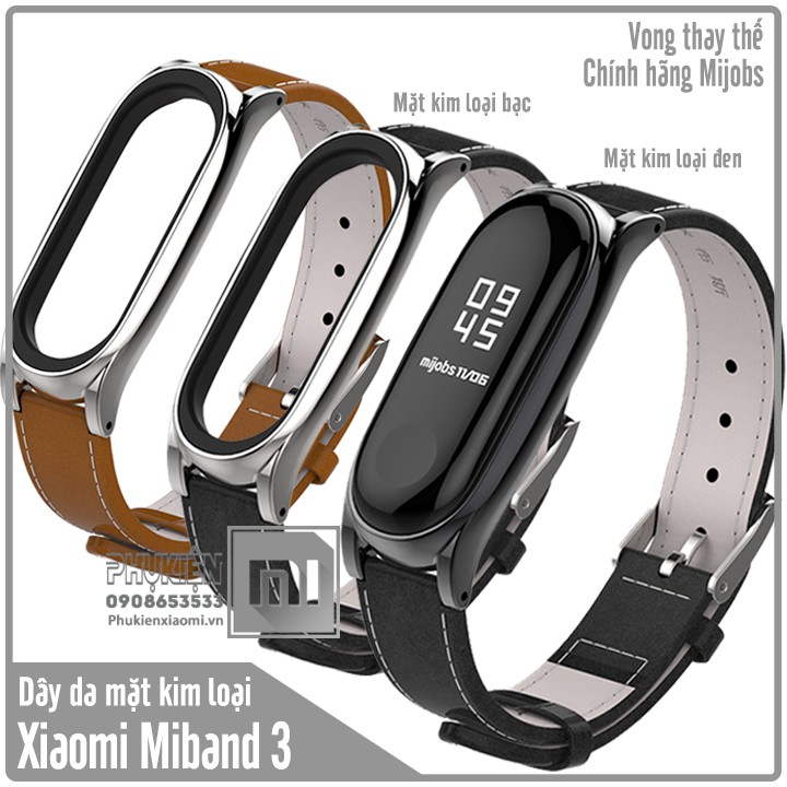 Vòng thay thế Xiaomi Miband 3 / 4 Mijobs dây da mặt kim loại