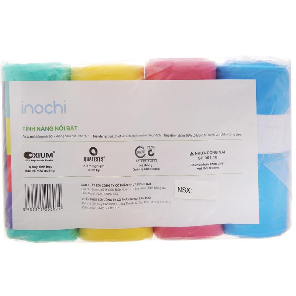 Lô 4 cuộn túi rác Inochi tiện dụng 25L (nhiều màu)