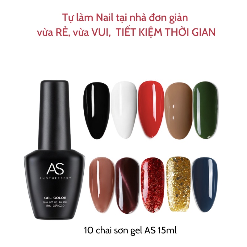 Bộ làm móng tự làm nail tại nhà (sơn gel AS + base top + phụ kiện nail) VUA SƠN AS 15ml