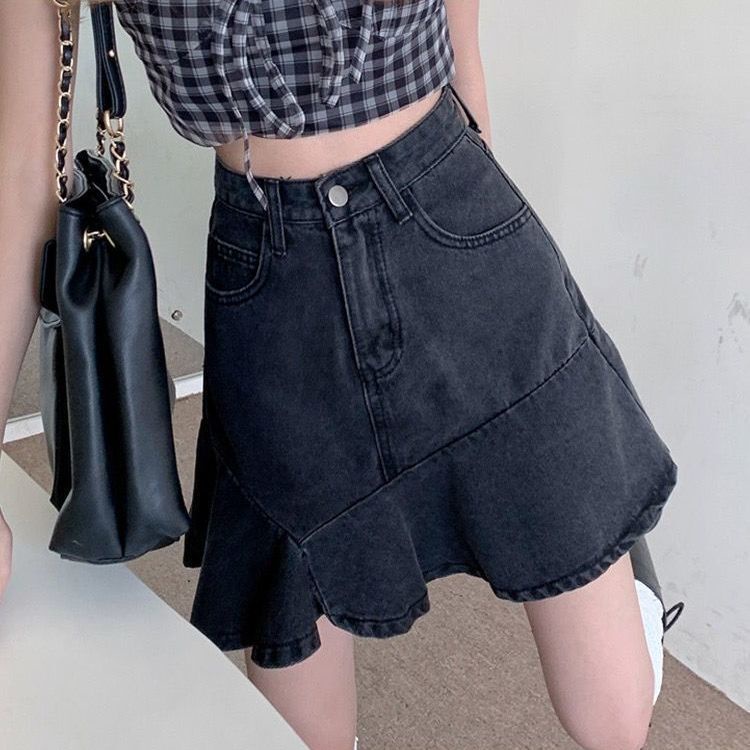COZOK Chân Váy Đuôi Cá Denim Lưng Cao Thời Trang