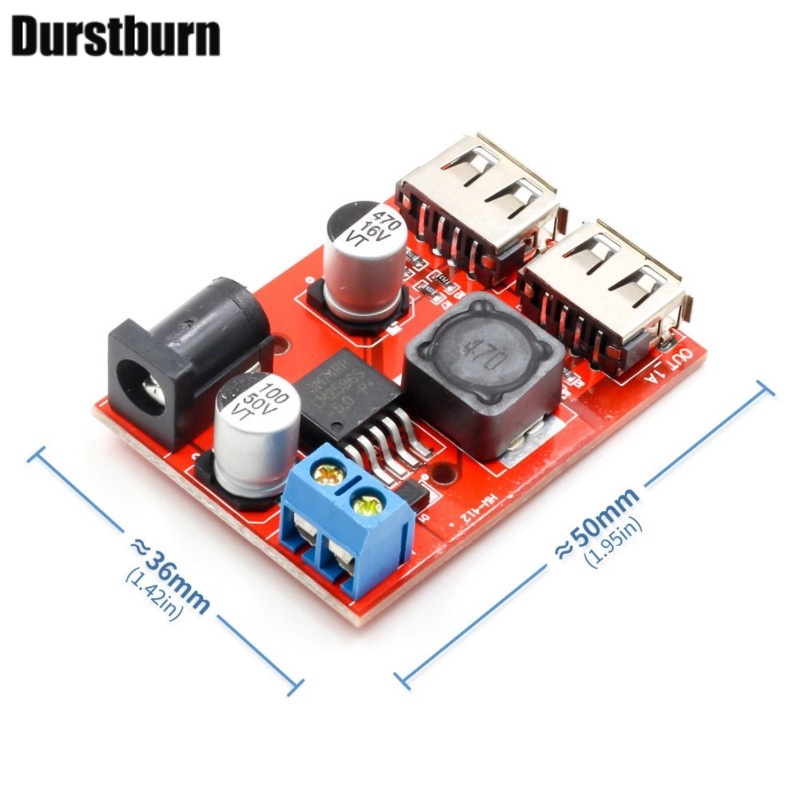 Bảng mạch module chuyển đổi nguồn năng lượng mặt trời LM2596 USB kép DC-DC 9V 12V 24V 36V đến 5V 3A