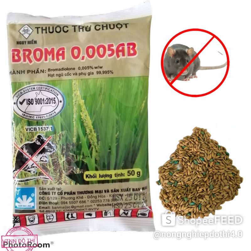 10 gói Bả chuột thóc trộn sẵn an toàn tiện lợi - Broma chế phẩm diệt chuột thế hệ mới gói 50gr