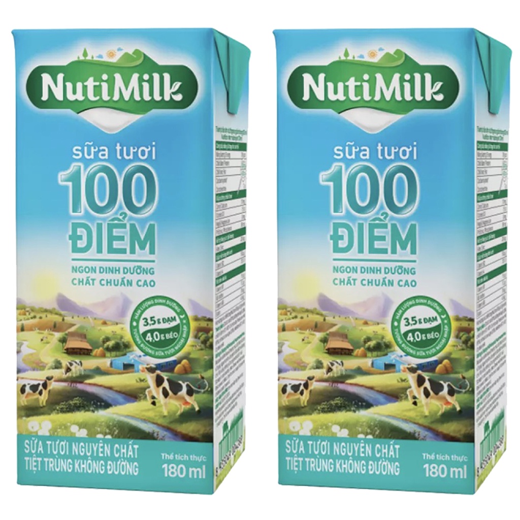 Lốc 4 Hộp Sữa Tươi Tiệt Trùng Nutimilk Sữa Không Đường Hộp 180ml PKPH