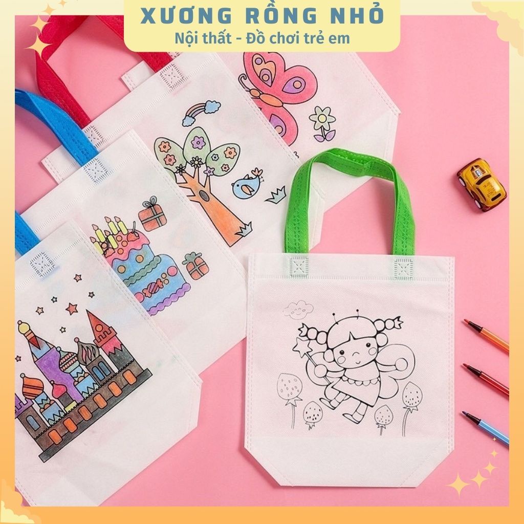 Túi vải canvas tô màu tặng kèm màu - hoạt động nghệ thuật Montessori - DIY cho bé thỏa sức sáng tạo