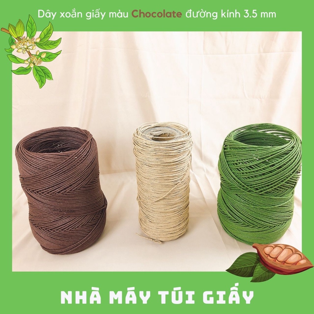 (MẪU THỬ) Dây xoắn giấy màu nâu, trắng, đen, chocolate, matcha Vintage dài 30m