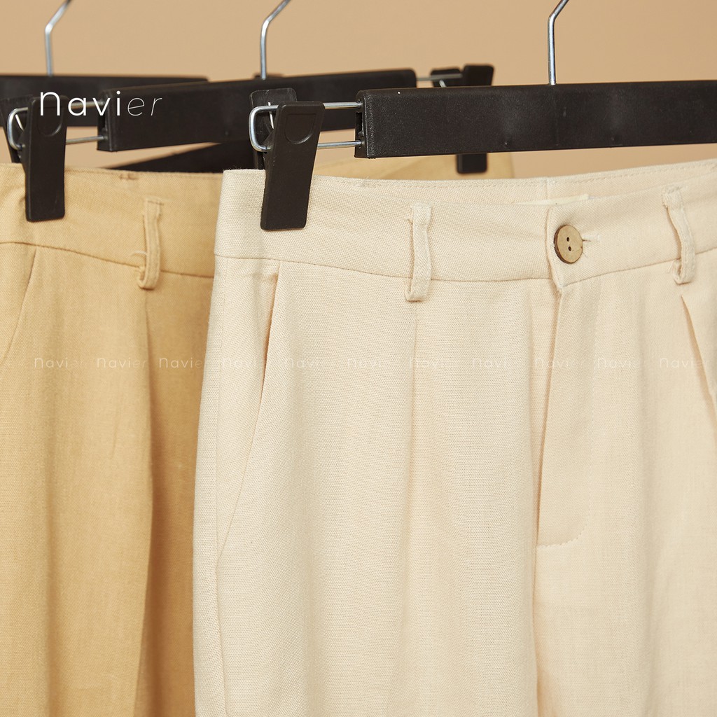QUẦN BAGGY VẢI NỮ CẠP CAO CÔNG SỞ ĐŨI LINEN PANTS MÀU ĐEN BE NÂU PASTEL Q02 NAVIER | BigBuy360 - bigbuy360.vn