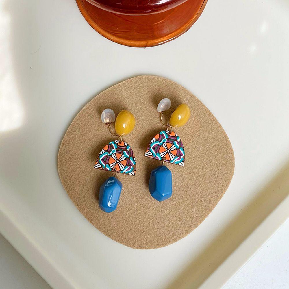 EXPEN Khuyên Tai Kim Loại Đính Đá Nhựa Resin Màu Sắc Tương Phản Phong Cách Retro Dành Cho Nữ