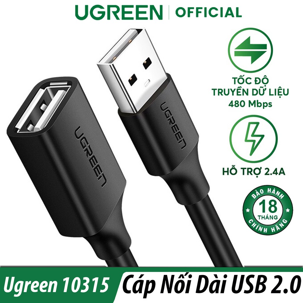 Dây Chuyển USB 2.0 gDài 1.5M Ugreen 10315 Chính Hãng