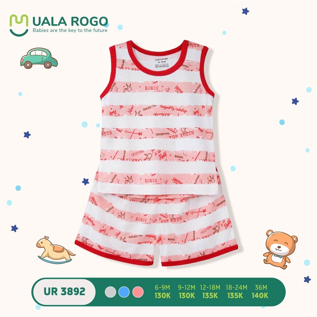 Quần áo bé trai 3 lỗ cộc tay Ualarogo 6 tháng-3 tuổi cotton thoáng mát kẻ ngang 3892