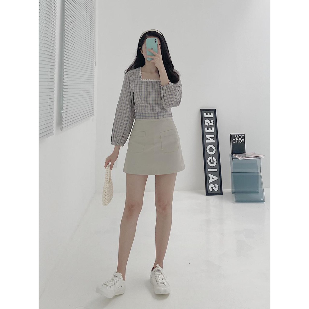 Chân váy nữ chữ A 2 túi vuông may nổi chất liệu kaki cao cấp nhiều màu - Tyribee Clothing