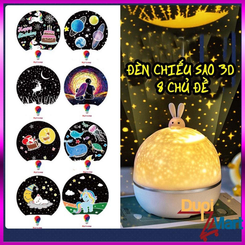 ✟✑Đèn Ngủ Chiếu Sao Thỏ 3D Kèm 8 Chủ Đề Hình Chiếu Cổ Tích, Đại Dương,Sinh Nhật,Xoay Tự Động - Đèn Led Trang Trí Lãng Mạ