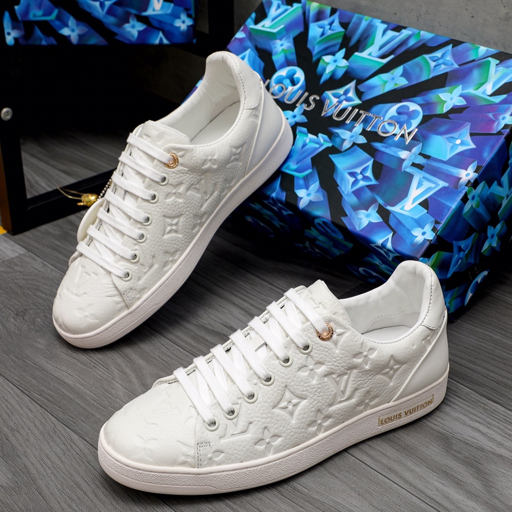 Giày thể thao da thật hoạ tiết dập nổi thời trang cao cấp Louis Vuitton LV cho nam nữ phong cách trẻ trung