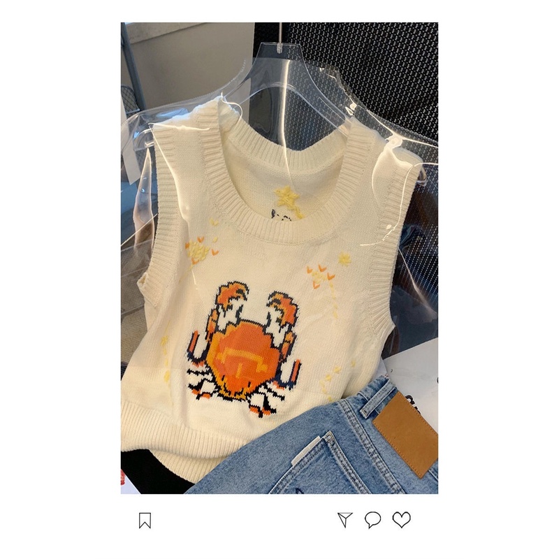 2022 summer new retro design interesting pattern printing slim sleeveless vest sweater