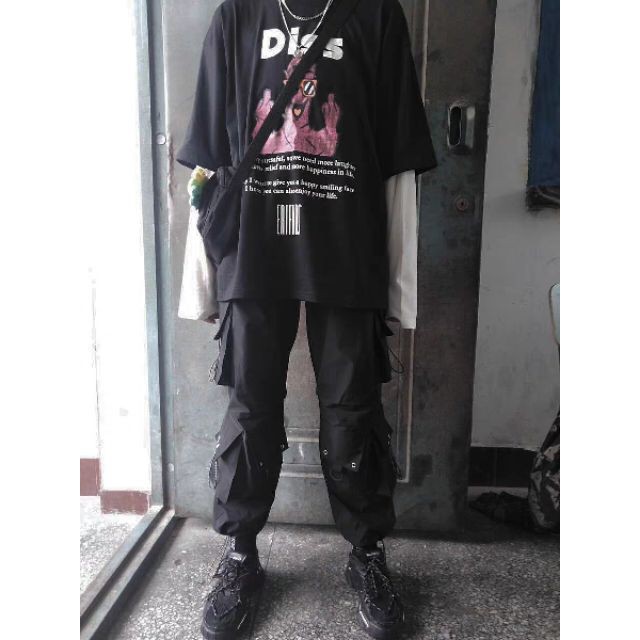 Quần jogger unisex túi hộp phối khoen kim loại phong cách đường phố hiphop