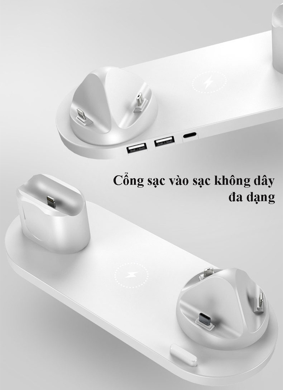 Bộ Sạc Không Dây Đa Chức Năng WS5 6 IN 1 - Sạc Nhanh, Đa Cổng, Tiện Lợi Khi Di Chuyển, An Toàn, Bảo Hành Uy Tín