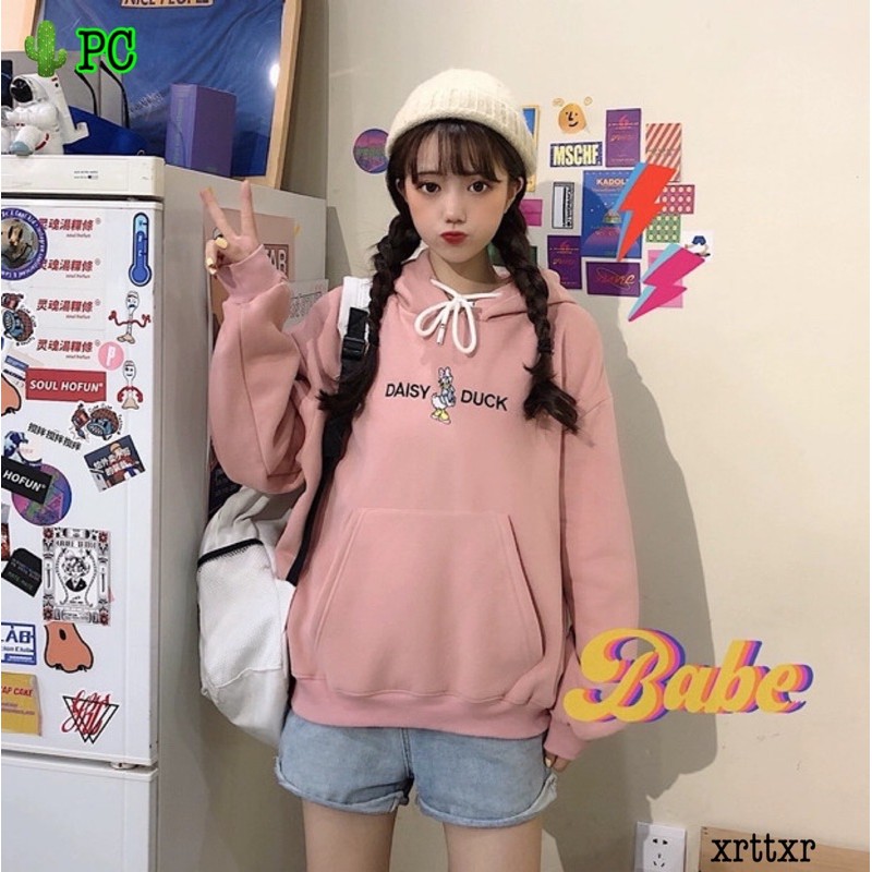 🌵Áo hoodie thêu vịt daisy, nón thắt nơ quá đẹp ( áo khoác nỉ bông ) | BigBuy360 - bigbuy360.vn