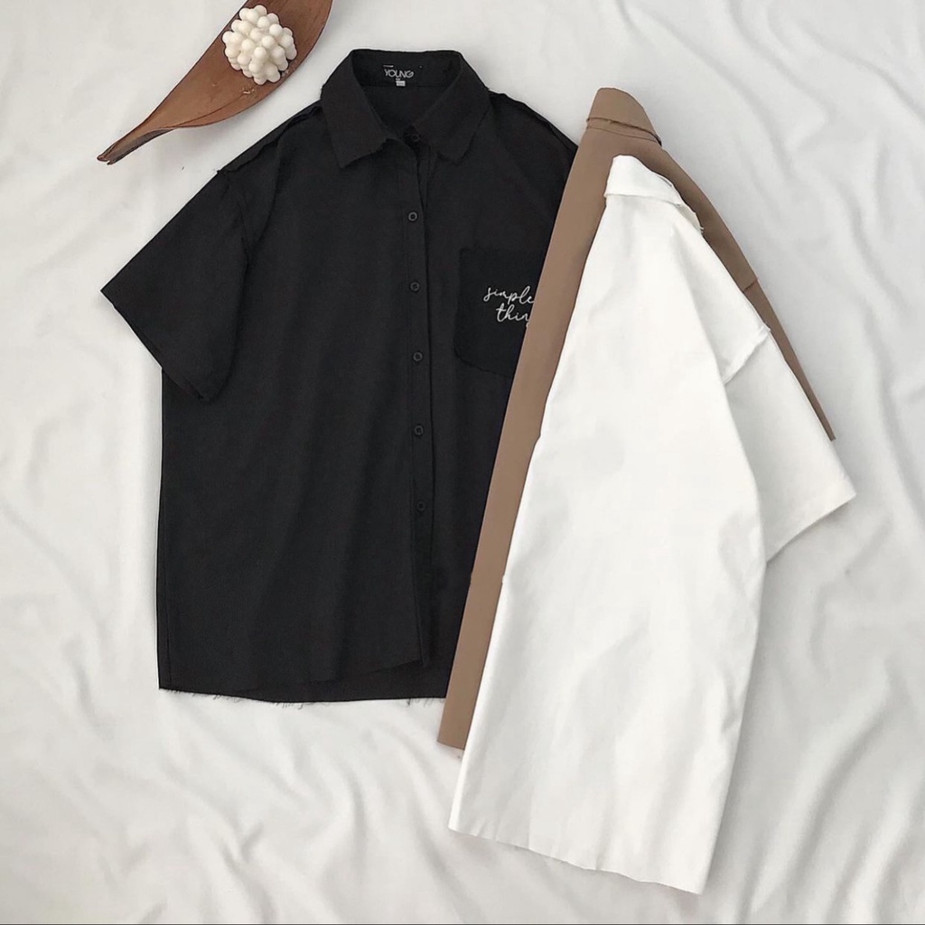 Áo sơ mi tay lỡ SIMPLE THINGS form rộng unisex nam nữ Ulzzang (Ảnh thật/ Có sẵn) | BigBuy360 - bigbuy360.vn