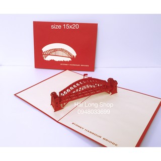 Cầu Cảng Sydney ( Úc ) - Sydney  Harbour Bridge - Austraulia - Thiệp 3D ( màu đỏ)