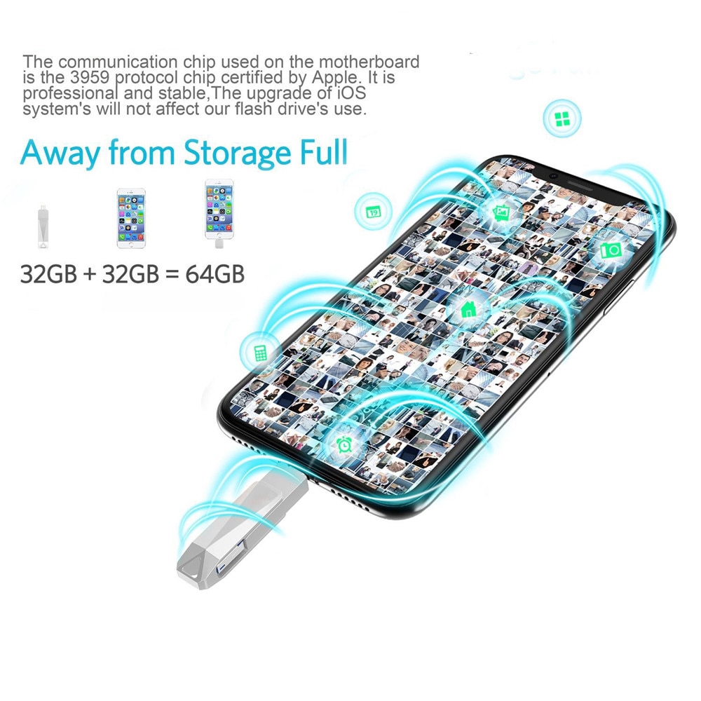 USB Kim Loại Chống Nước 512GB-16BG 3 Trong 1 Dành Cho iOS iPhone iPad Android PC