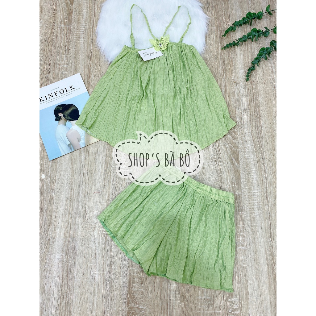 Set yếm vải xốp, đính nơ  trước ngực cho nữ mặc nhà, mặc đi chơi, bảng màu cực tôn da, form đẹp