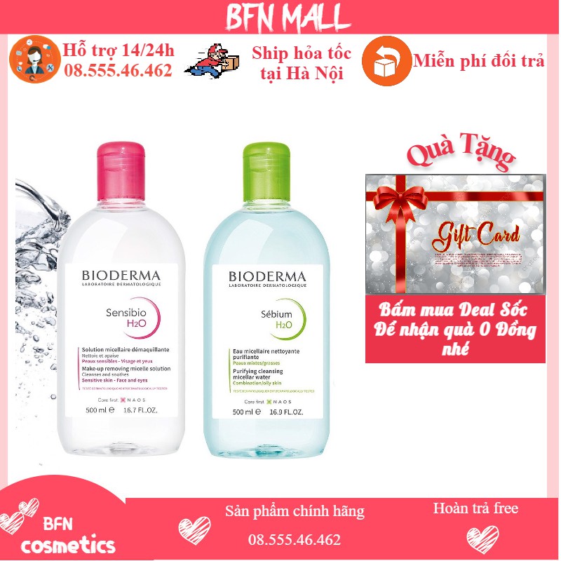 Nước tẩy trang Bioderma làm sạch dịu nhẹ 500ml, tẩy trang Bioderma cho mọi loại da Chính hãng Pháp