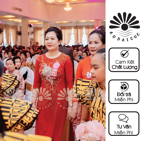 ÁO DÀI MẸ, BÀ SUI ÁO DÀI MÀU ĐỎ ĐÔ,ĐỎ TƯƠI HỌA TIẾT PHA LÊ - M03