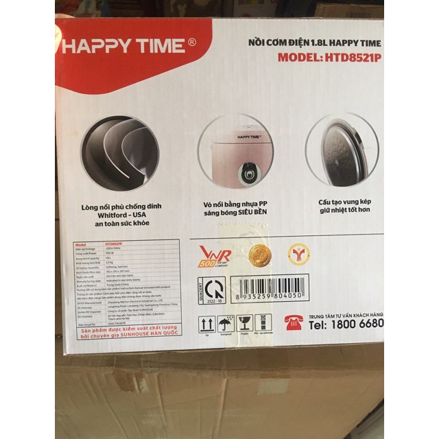 [Mã ELHADEV giảm 4% đơn 300K] Nồi cơm điện Sunhouse HappyTime 8521P 1,8L