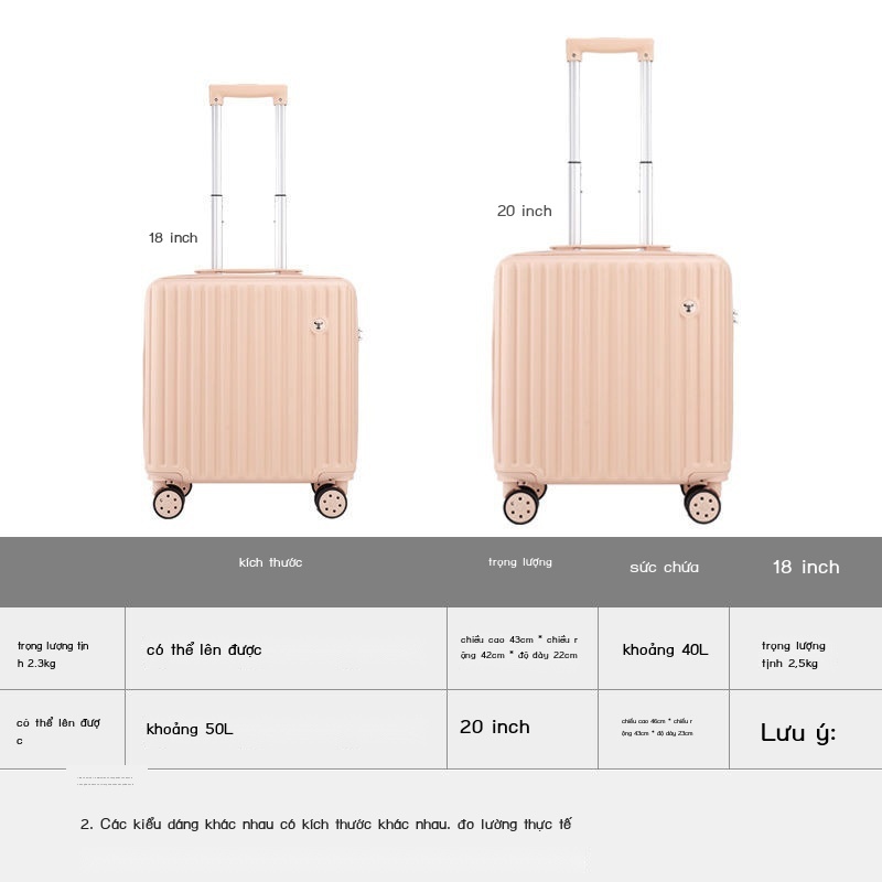 ✼ Hành lý nữ nhỏ 18 inch lưới màu đỏ nhẹ mật khẩu trường hợp vali lên máy bay siêu êm nam