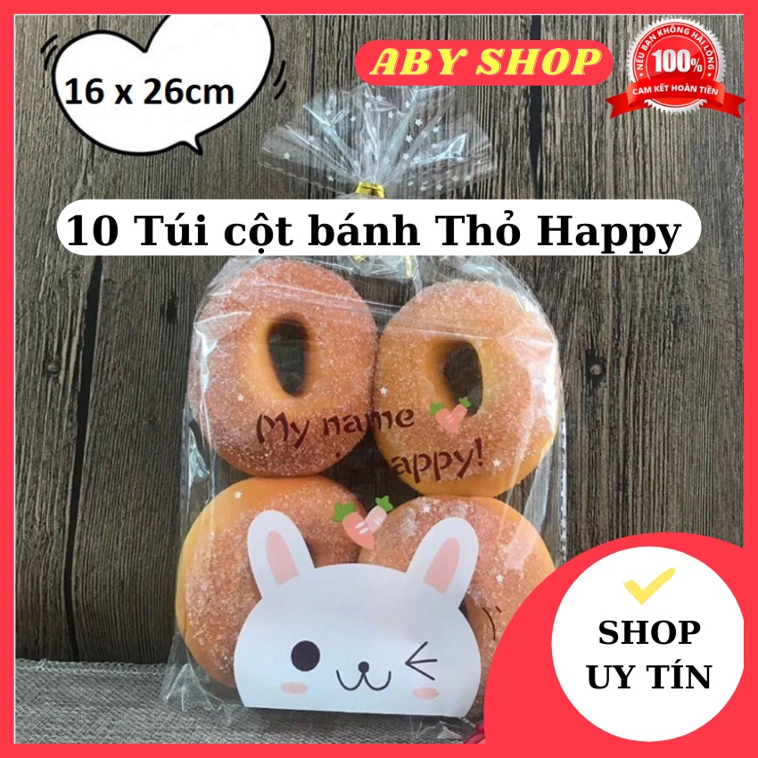 10 Túi cột bánh Thỏ Happy ⚡ SIÊU HOT ⚡ túi cột đựng bánh xinh xắn độc đáo lạ mắt