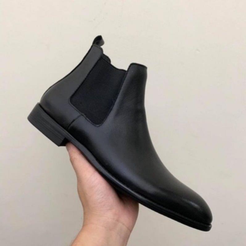 Giày Nam Da Bò chelsea boot Trơn Chun Chéo Kiểu Dáng Đẹp, tăng chiều cao JH