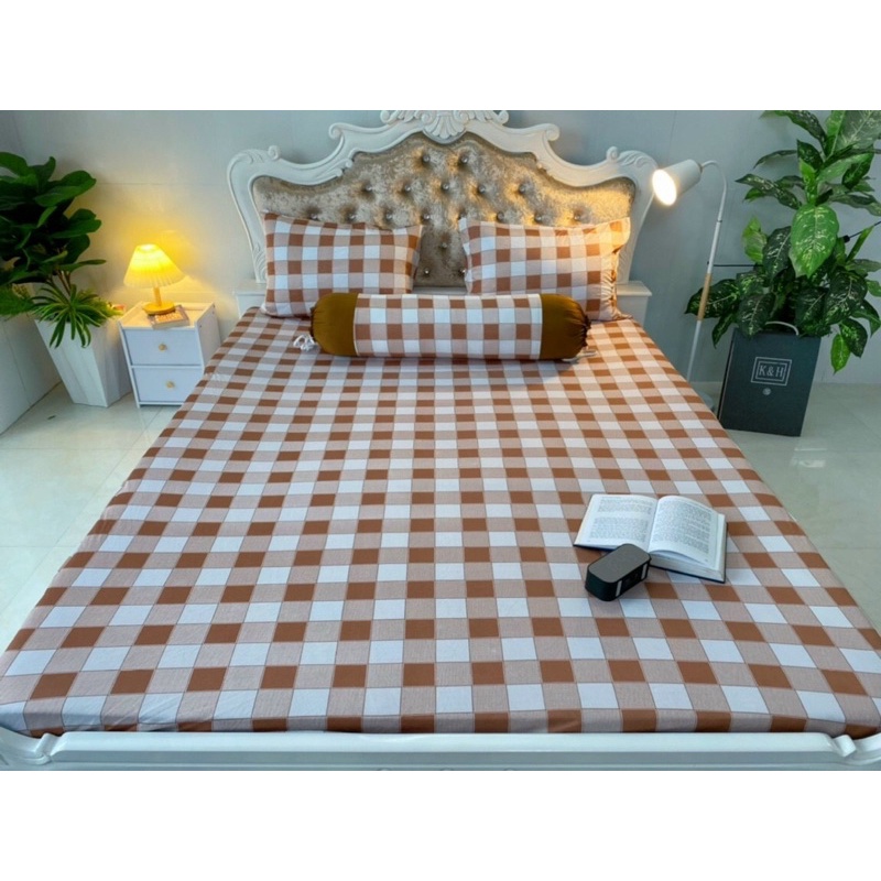 Bộ Drap thun Hàn Quốc 4 món sọc caro