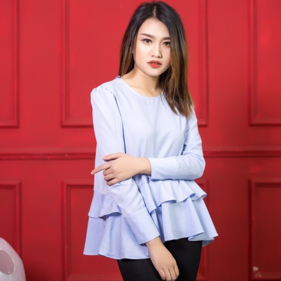 Áo sơ mi đuôi cá xếp tầng