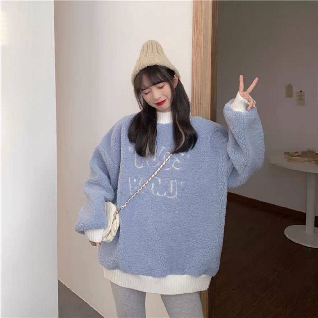 Áo Sweater Dáng Rộng Dài Vừa Phải In Chữ Thoải Mái Phong Cách Ngọt Ngào Dễ Thương Cho Nữ
