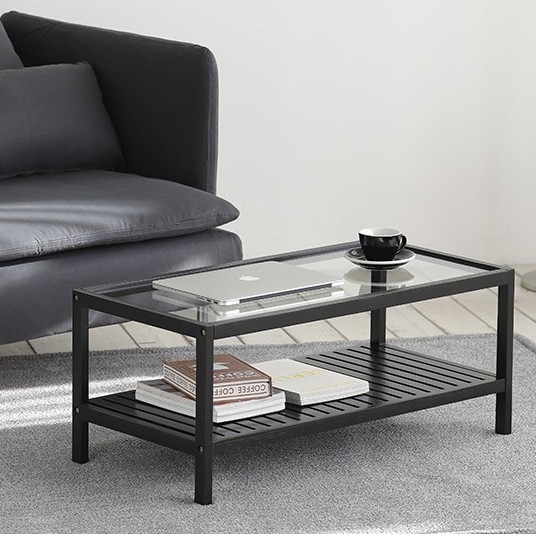 BÀN TRÀ/SOFA MẶT KÍNH KIỂU DÁNG HÀN QUỐC - MÀU ĐEN - GLASS TABLE - H TABLE