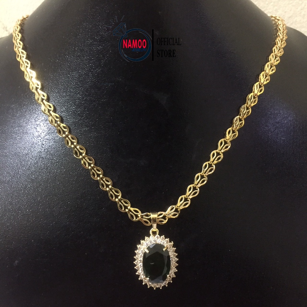 Dây Chuyền Nữ Mạ Vàng V586, Mặt Dây Chuyền Bản Lớn Đá Xanh, Đỏ Namoo Jewelry