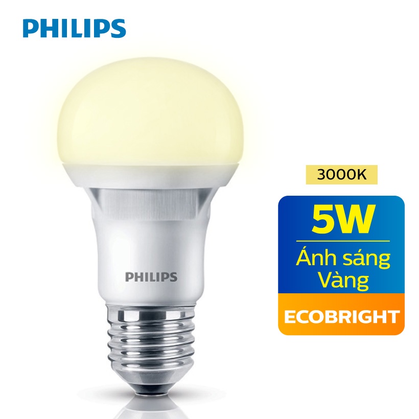 Bóng đèn LED Philips Ecobright 5W 3000K E27 A60 - Ánh sáng vàng