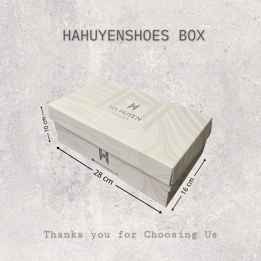 Hộp giày Hà Huyền Shoes màu vân đá sang trọng kèm thiệp chúc mừng - HP001