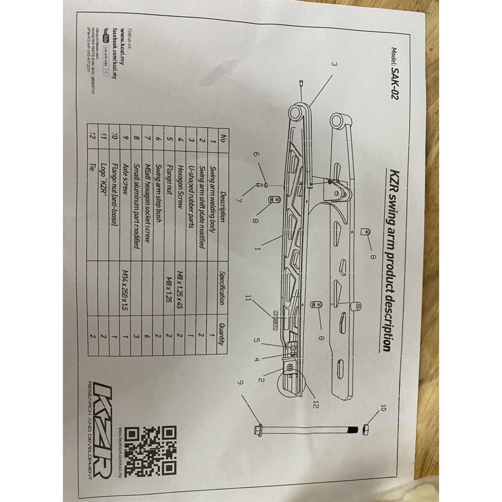 Gắp nhôm KZR gắn cho ex 150