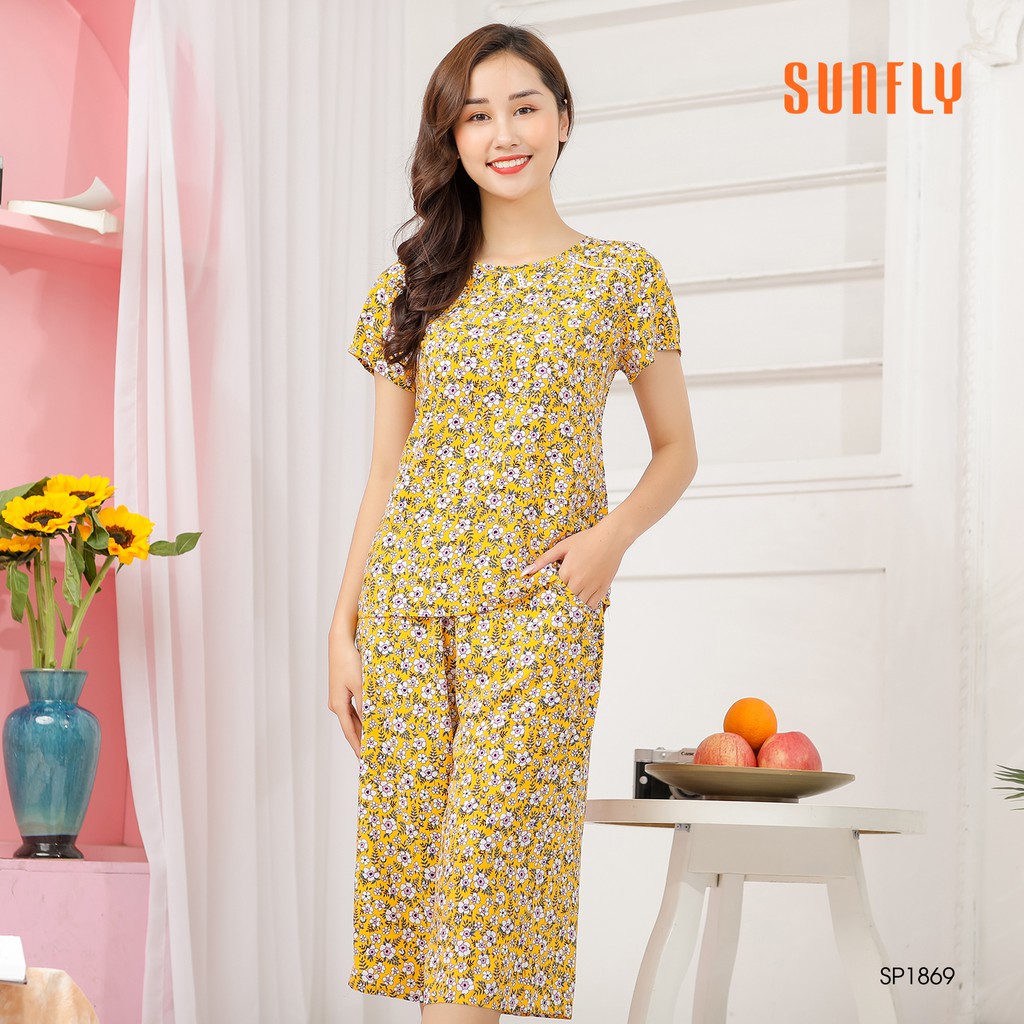 [Mã WABRH44 giảm 12% đơn 99K] Bộ đồ lanh mặc nhà Sunfly áo cộc, quần ống sớ SP1869