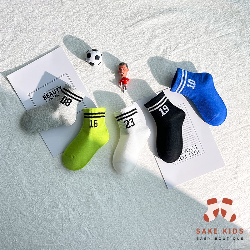 Tất vớ cao cổ cho bé trai bé gái, Set 5 tất chất cotton mềm cổ bo chun in logo nhiều màu cực chất đủ size cho bé 5TLG