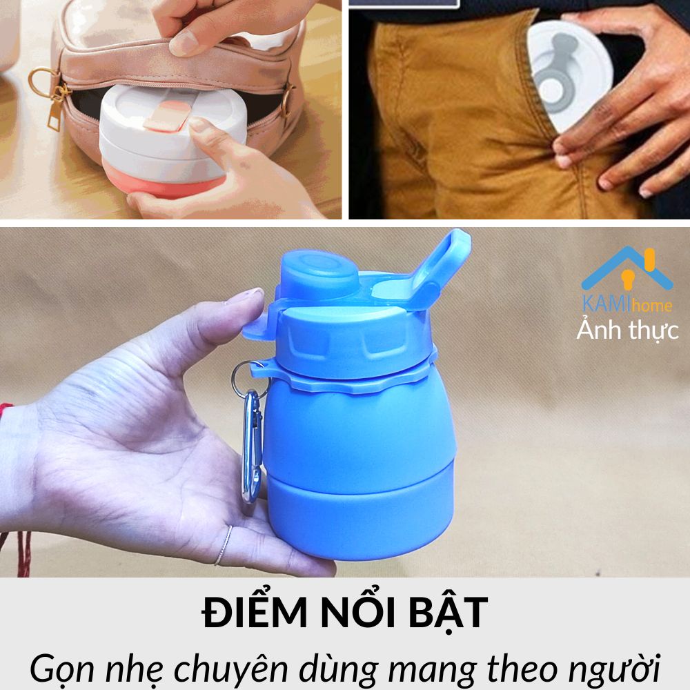 Bình nước có ống hút Silicon gấp gọn an toàn và chịu nhiệt nóng lạnh 500ml KM22063