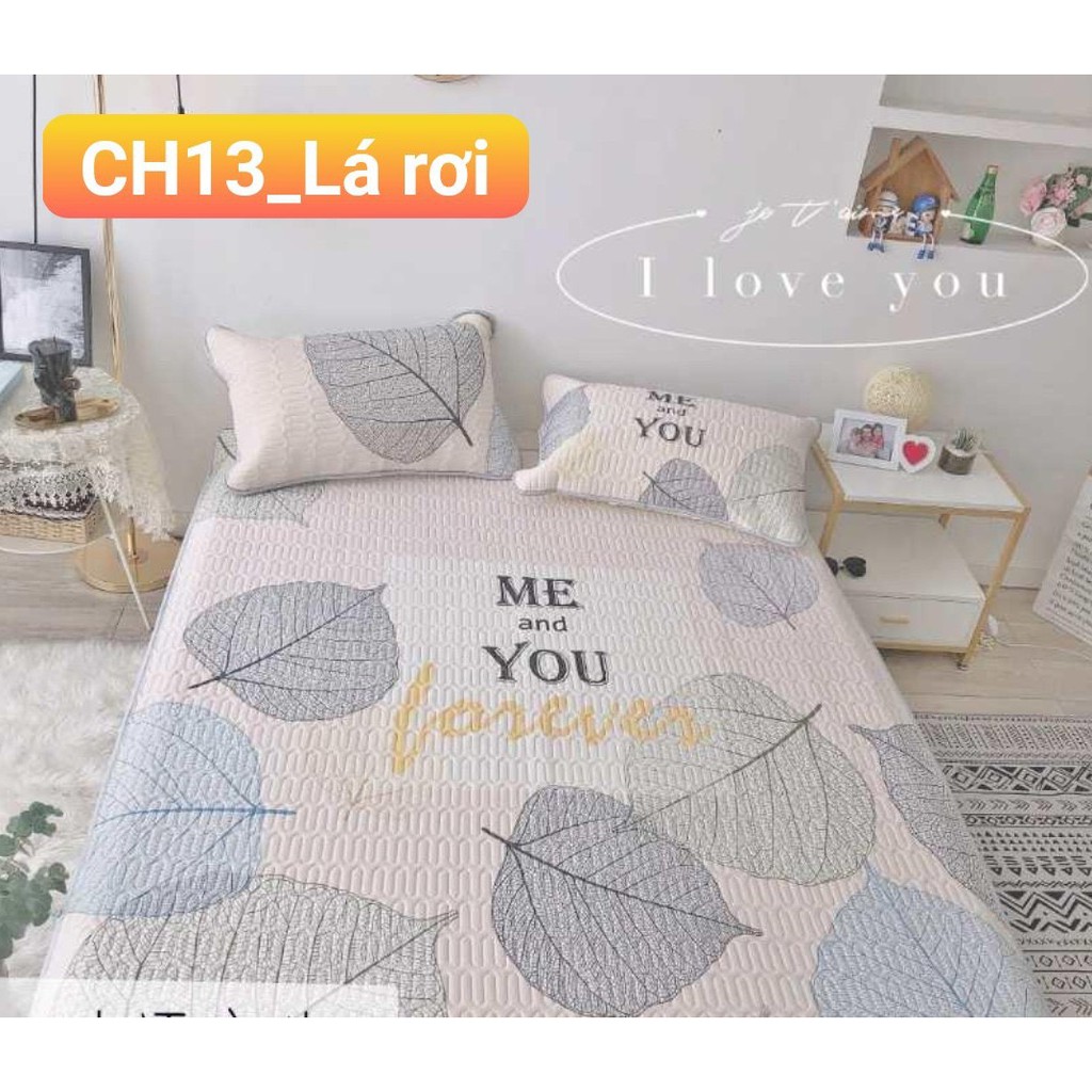 Chiếu điều hòa tencel,chiếu cao su non 5D,gồm 1 chiếu kèm 2 vỏ gối mẫu chanh xanh