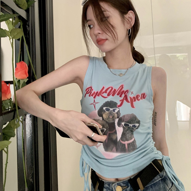 Áo Thun Sát Nách Kiểu Dây Rút Họa Tiết Hoạt Hình Thời Trang Mùa Hè Cho Nữ